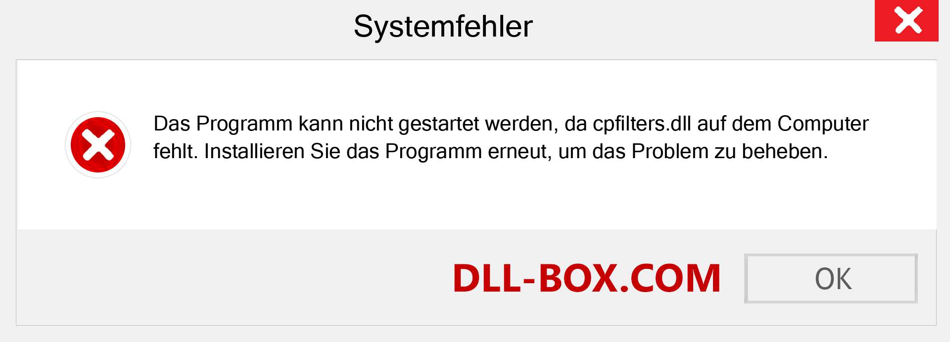 cpfilters.dll-Datei fehlt?. Download für Windows 7, 8, 10 - Fix cpfilters dll Missing Error unter Windows, Fotos, Bildern